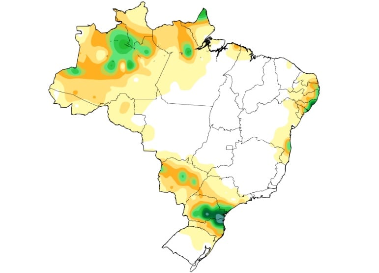 Região central do Brasil segue com tempo quente e seco no fim de semana; frente fria traz chuvas para o Sul