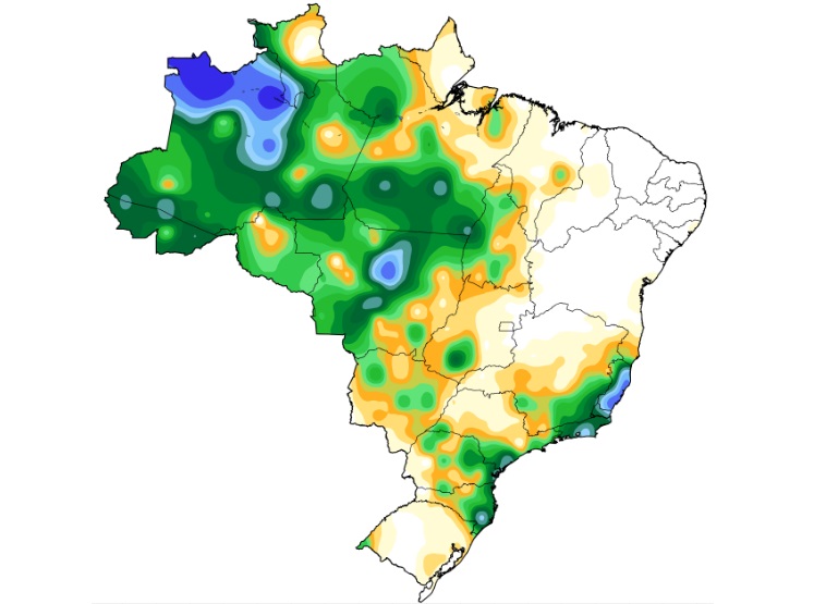 Chuvas chegam ao sul de MG e Matopiba neste fim de semana