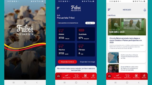 Detalhes de telas do aplicativo Friboi Pecuarista. Foto: Reprodução